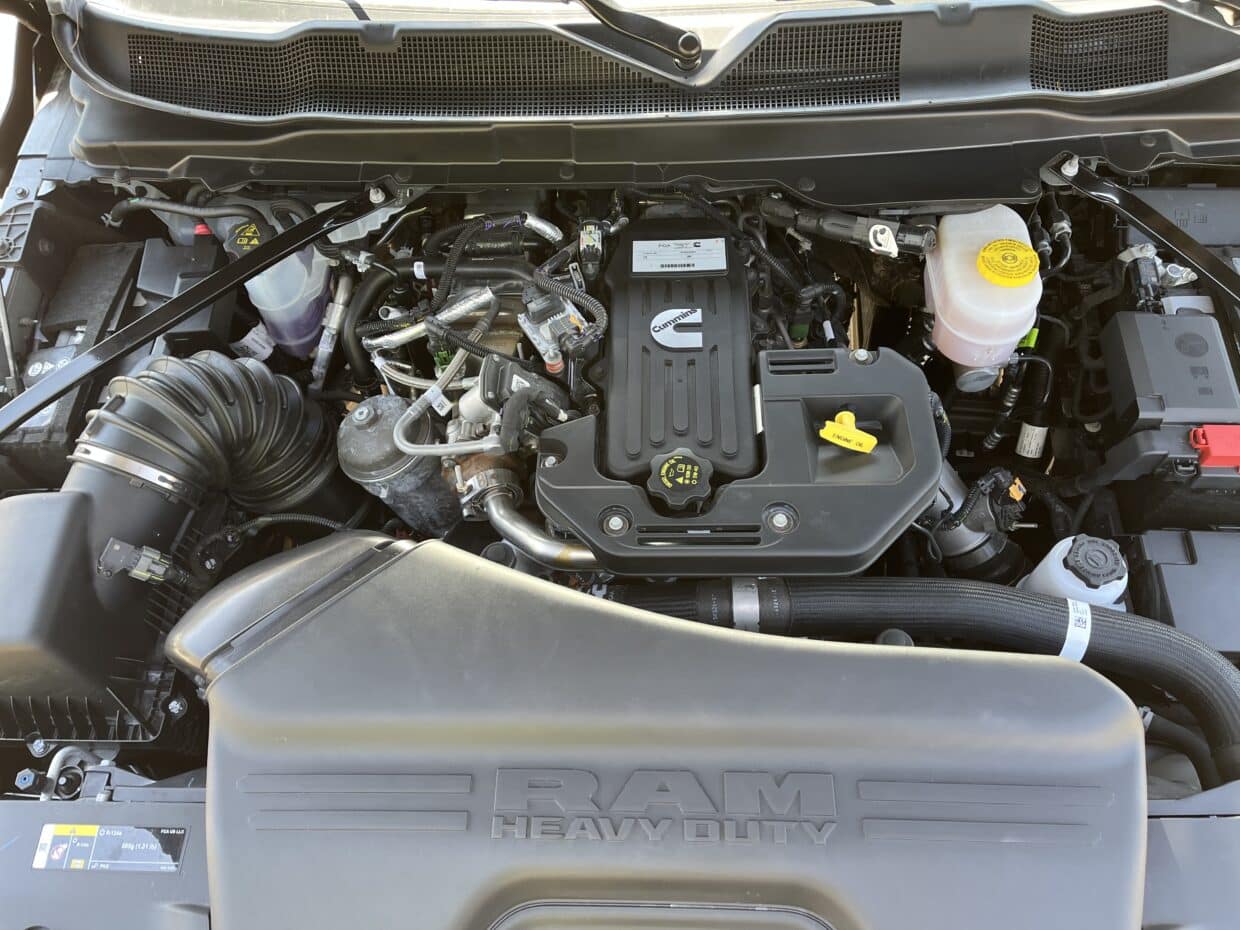Under the hood of the 2025 Ram 2500 with the 5th-gen Cummins 6.7L diesel engine. Photo by John Cappa 
