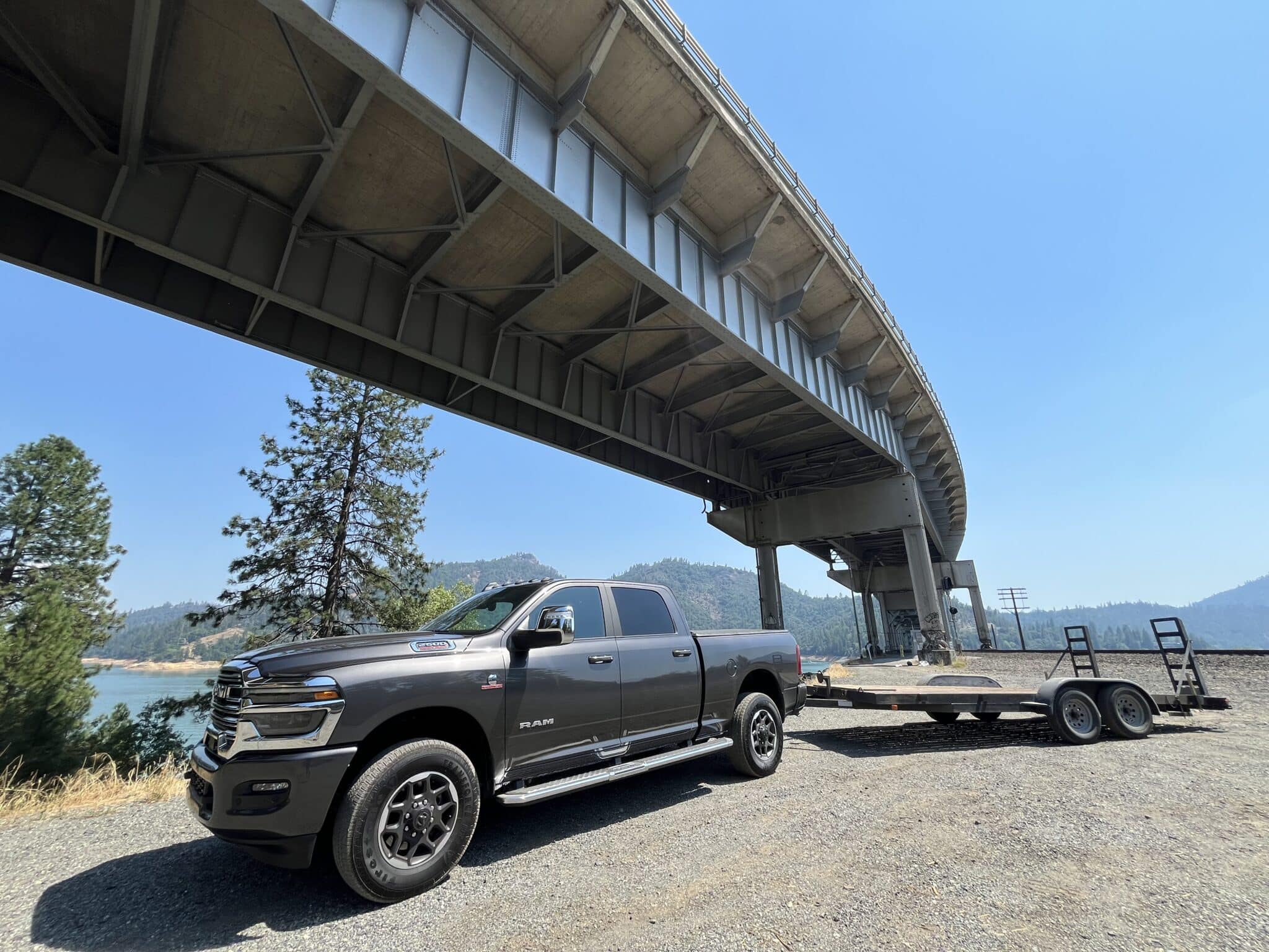 2025 Ram 2500 Cummins diesel towing an empty trailer