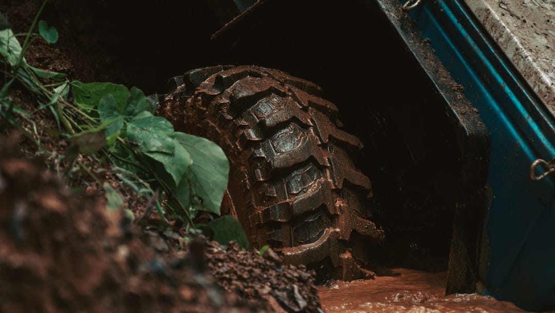 Kumho truck tire labels mud-terrain tire in use