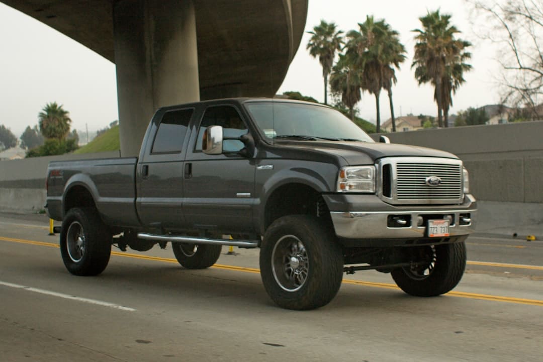 Kumho truck tire labels pickup driving on highway