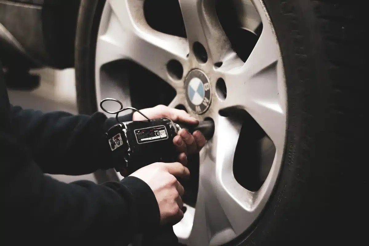 Mechanic diagnosing a vehicle during service