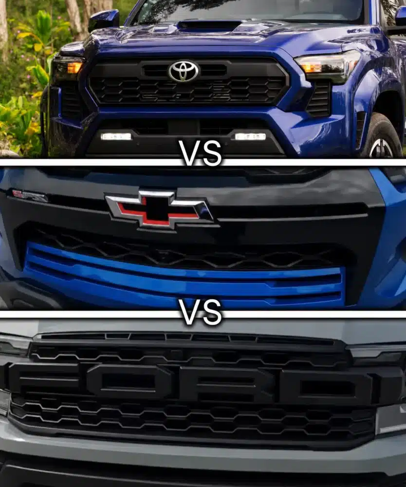 Toyota Tacoma, Chevy Colorado ZR2 Bison and Ford Ranger Raptor badges
