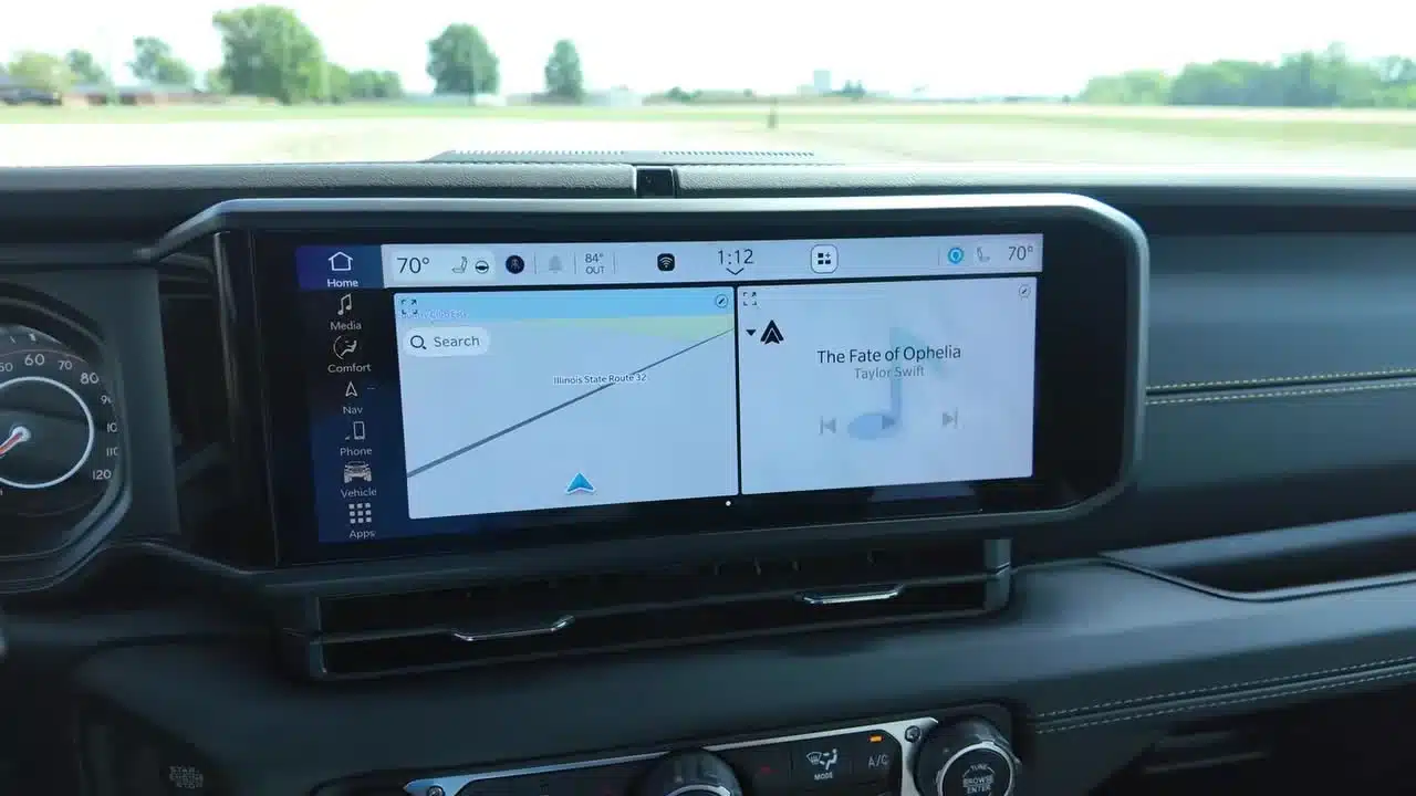 2025 Jeep Wrangler Sahara dashboard and 12.3-inch Uconnect screen