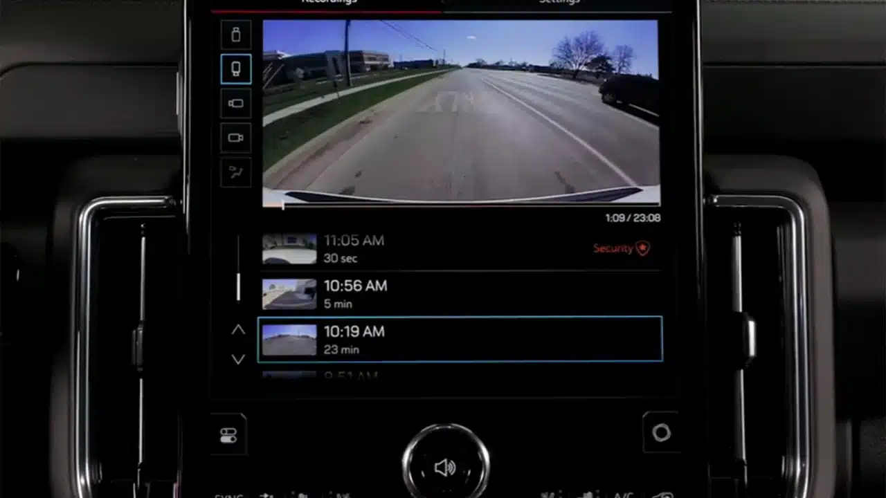 GMC Yukon touchscreen showing Surround Vision Recorder footage