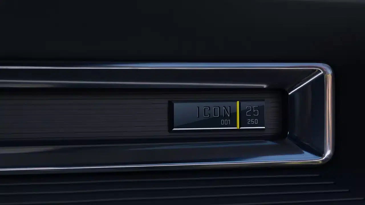 Serialized ICON 25 badge on the Hummer EV passenger-side dashboard