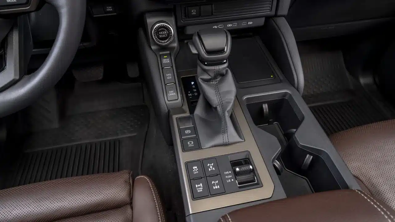 2027 Toyota Land Cruiser shifter and four-wheel-drive controls