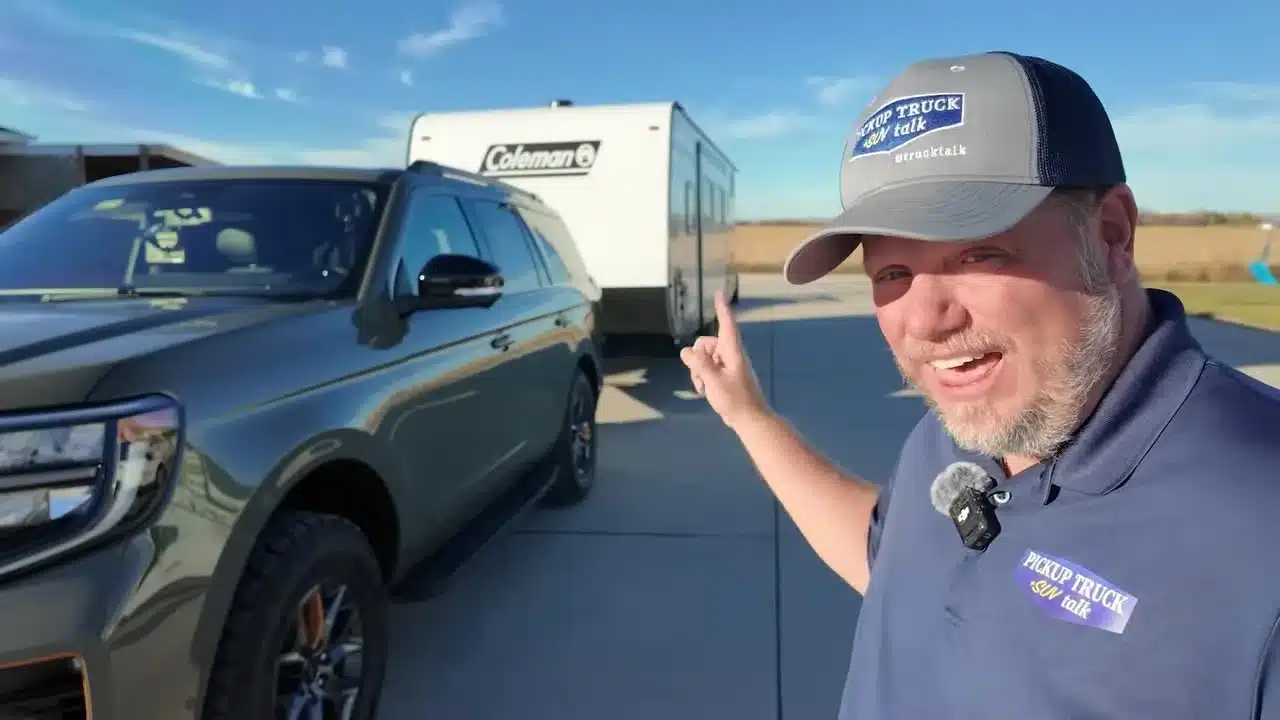 Tim Esterdahl with the Ford Expedition Tremor and camper used in his towing test