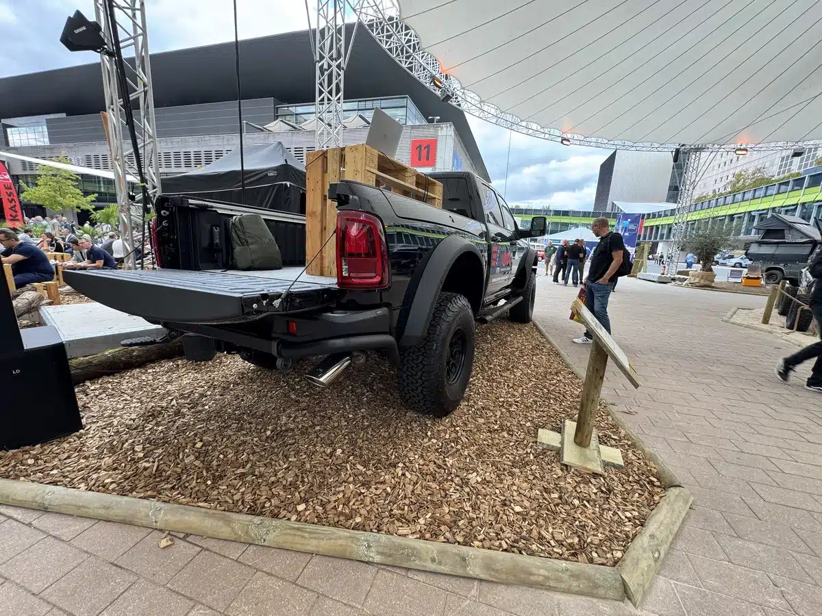 A rear view of the Ram 2500 Power Wagon in the Experience Park.