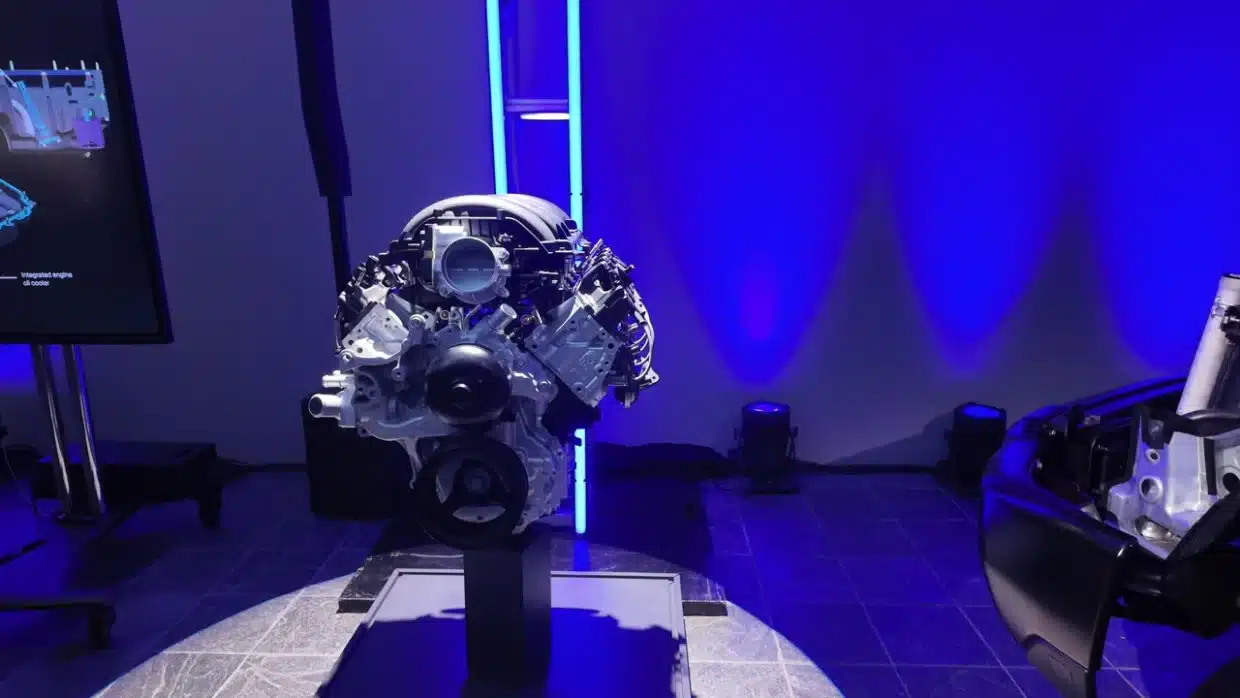 The updated 6.6-liter gas V8 on display at GM’s HD powertrain event.