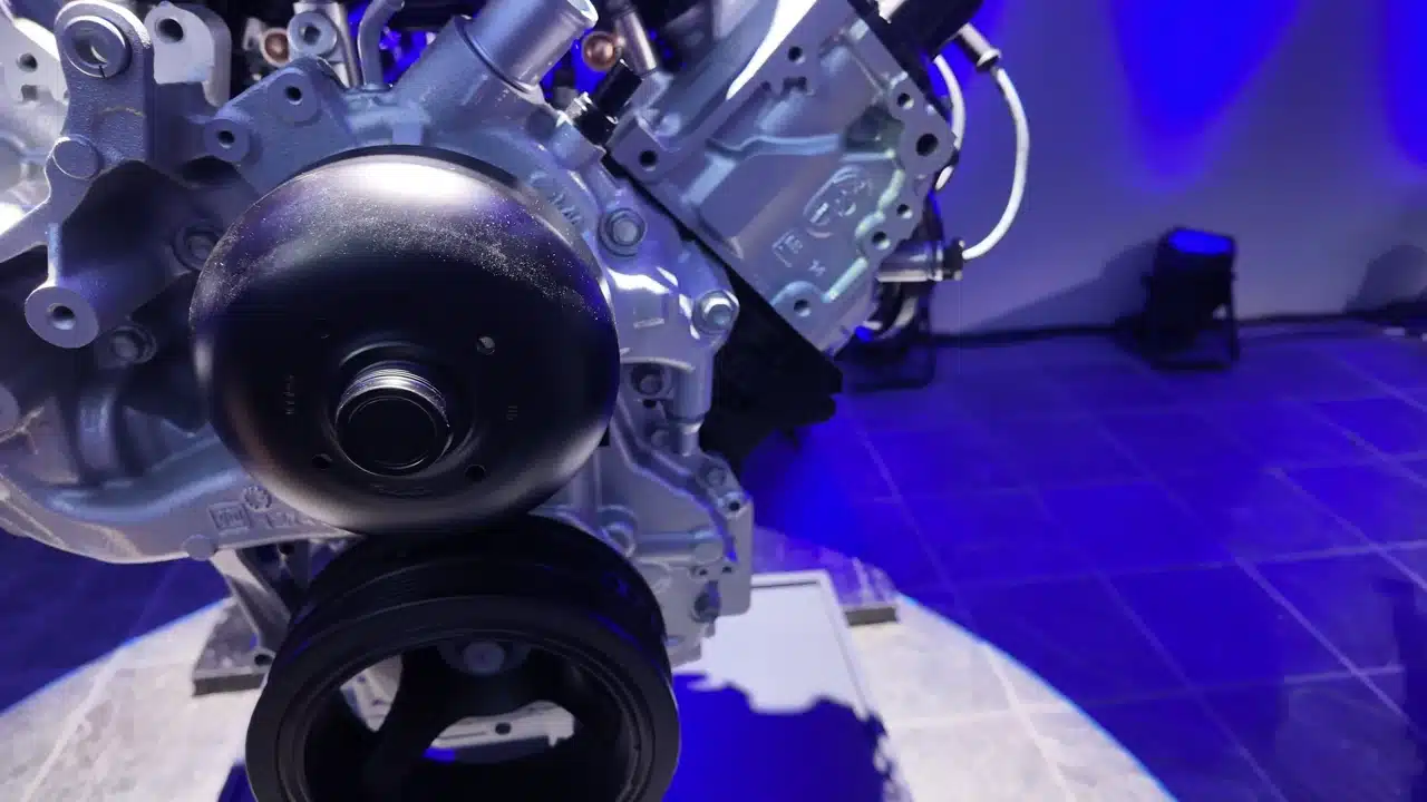 The front of the updated HD gas V8 during my technical walk-around.