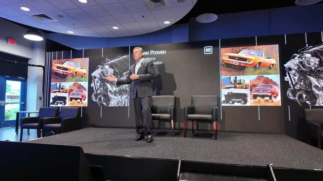 Mark Reuss discusses GM’s small-block V8 history in Flint.