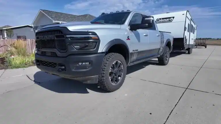 Ram Power Wagon Cummins hitched to a Coleman travel trailer
