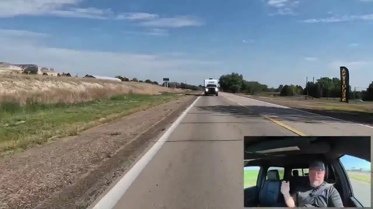 Ram Power Wagon towing the camper during the road test