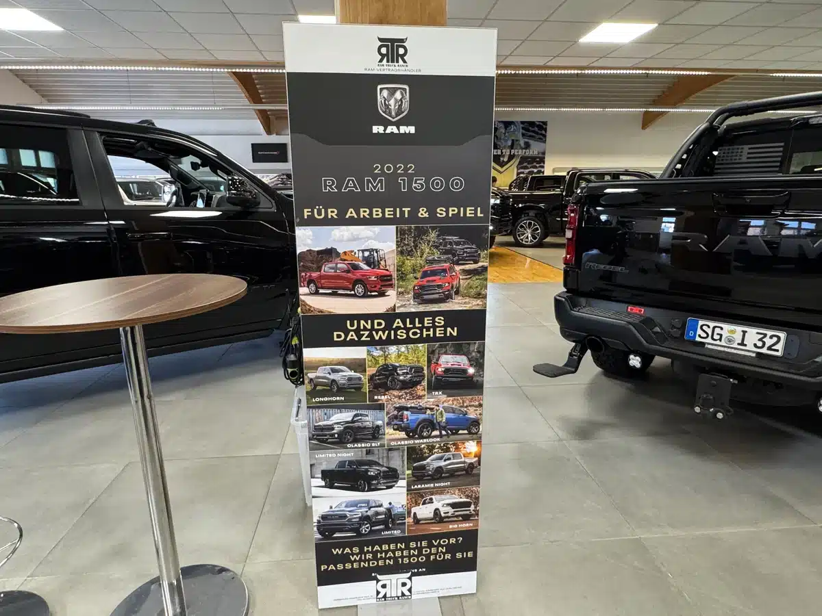 Ram product display between trucks inside RTR.