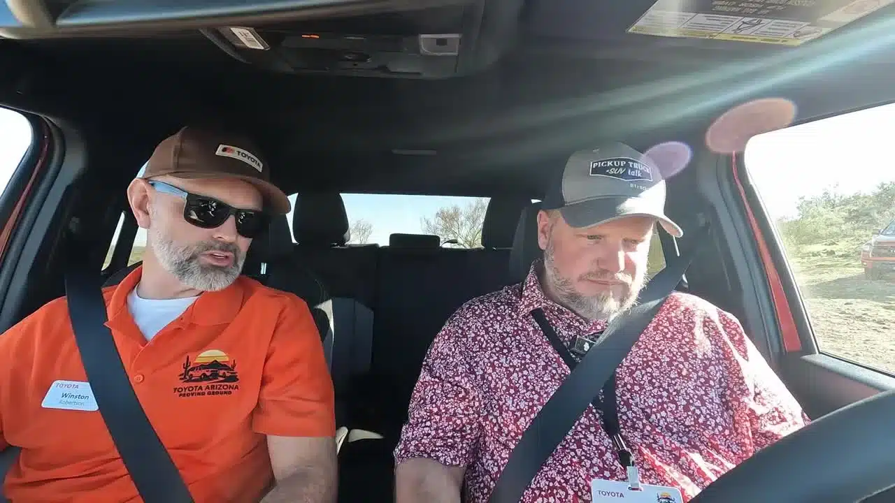 Tim Esterdahl discussing Tacoma Crawl Control tuning with a Toyota engineer