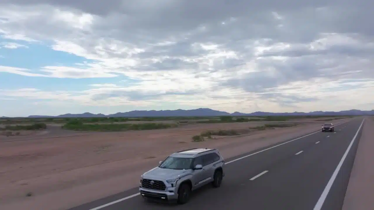 Toyota vehicle on an Arizona proving-ground course during the engineering visit