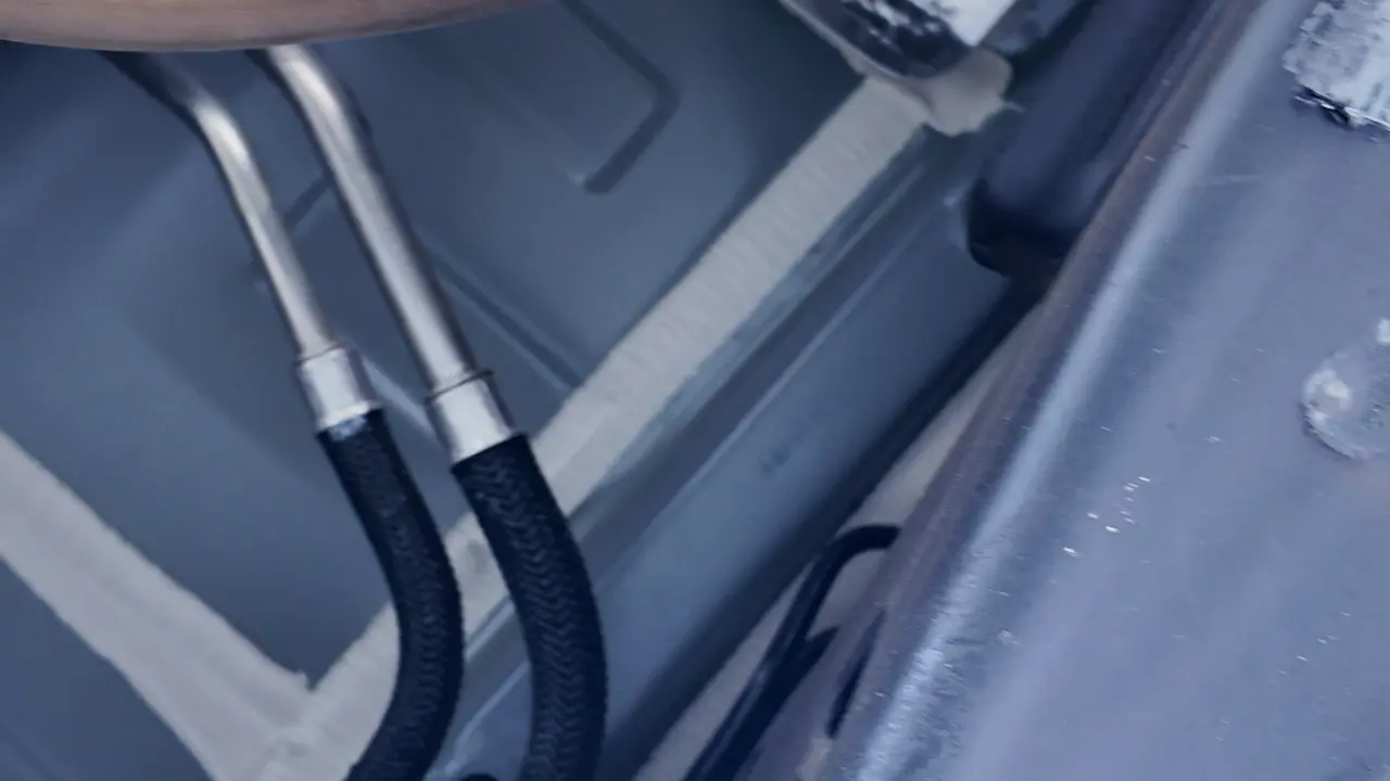 The full-size display truck’s underbody, which uses a different frame finish from GM’s midsize pickups.