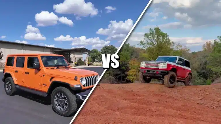 Wrangler Sahara facing Bronco Stroppe on a trail