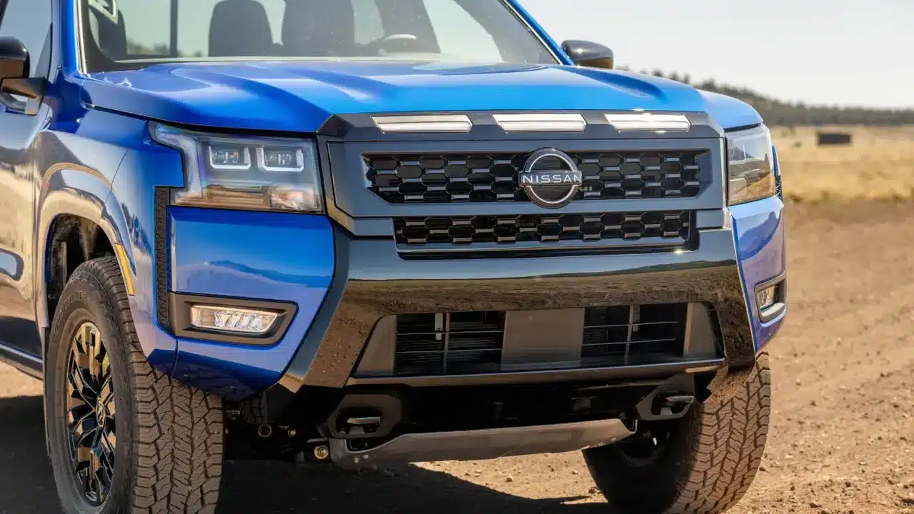 Blue 2027 Nissan Frontier Sport Edition front detail