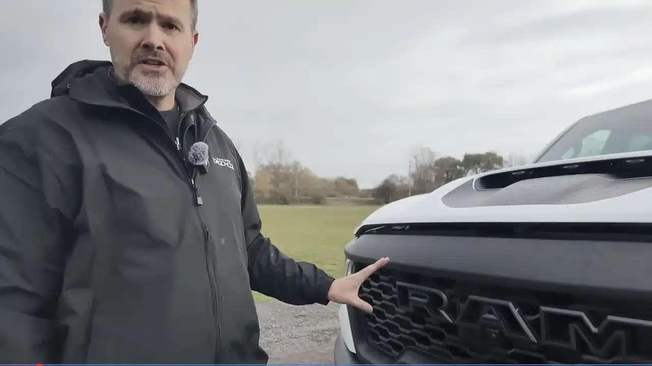The 2025 Ram 1500 RHO draws its engine intake air through the hood scoop.