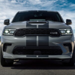 The 2023 Dodge Durango SRT Hellcat loses nothing in its rebirth, once again fueled by the supercharged 6.2-liter HEMI® Hellcat V-8 engine producing 710 horsepower and 645 lb.-ft. of torque. First introduced as a one-year only model for 2021, Durango SRT Hellcat storms back to life thanks to enthusiast demand and remains the perfect choice for SUV muscle enthusiasts with families. (Image courtesy of Stellantis North America)