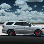 The Dodge Durango SRT Hellcat is back for 2023 model year and ready to reclaim its rightful mantle as the most powerful SUV on the planet, once again fueled by the supercharged 6.2-liter HEMI® Hellcat V-8 engine producing 710 horsepower and 645 lb.-ft. of torque. Shown in Triple Nickel, a newly available color for the 2023 model year. (Image courtesy of Stellantis North America)