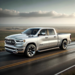 dall·e 2023 10 19 13.52.19 photorealistic 35mm photo of the 2025 ram 1500 from a side profile, revealing the length of the truck, updated wheel design, and side panels. the vehi