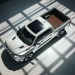 dall·e 2023 10 19 13.52.20 ultra realistic 35mm photo of the 2025 ram 1500 captured from a top down angle, providing a bird's eye view of the roof, bed, and overall layout. the